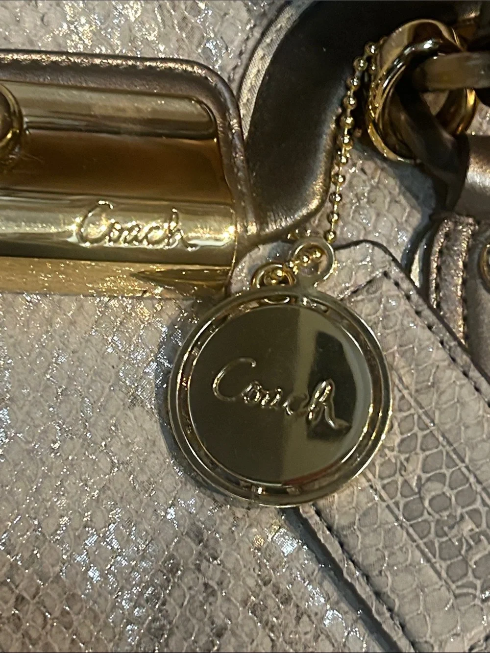 Coach Kristin Embossed Python Metallic Flap Satchel, Style #18309. New with tag